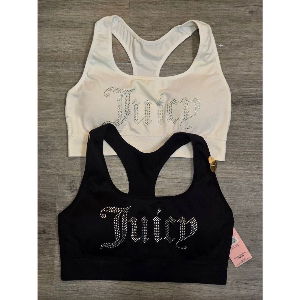 Juicy Couture 2PK Rhinestone‎ Logo Wide Strap Sports Bra - Picture 5 of 7